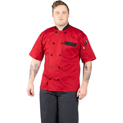 Áo bếp tay ngắn Uncommon Chef Bristol unisex đỏ viền đen 0423 - Size 3XL