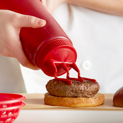 Bình bóp nước sốt nhựa đỏ Vollrath Traex® Color-Mate™ 710 ml Tri Tip™ miệng rộng - 3324C-02