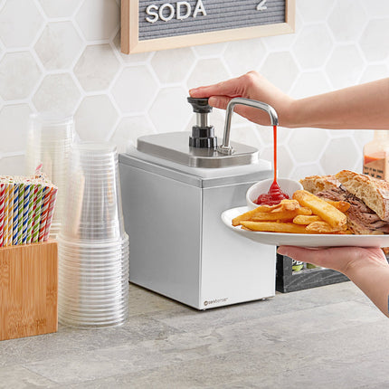 Bình phân phối gia vị ServSense thép không gỉ 1 ngăn 1,9 lít, 1 vòi bơm inox điều chỉnh định lượng