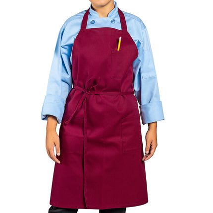 Tạp dề yếm vải twill poly-cotton có thể tùy chỉnh Uncommon Chef 3004 đỏ mận, 3 túi