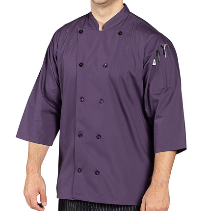 Áo bếp tay lửng Uncommon Chef Epic 0975 màu tím cà kèm xẻ hông - Cỡ 2XL