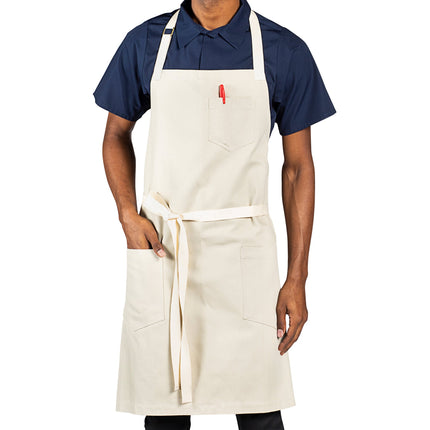 Tạp dề yếm vải canvas 100% cotton có thể tùy chỉnh Uncommon Chef 3115 Vibe be cát, dây viền tự nhiên và 3 túi