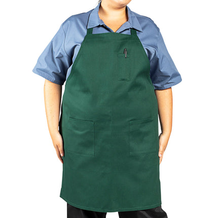 Tạp dề yếm vải twill poly-cotton có thể tùy chỉnh Uncommon Chef 3004 xanh lá đậm, 3 túi