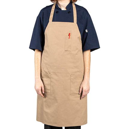 Tạp dề yếm vải twill poly-cotton có thể tùy chỉnh Uncommon Chef 3004 kaki, 3 túi