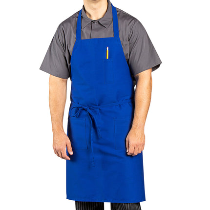 Tạp dề yếm vải twill poly-cotton có thể tùy chỉnh Uncommon Chef 3004 xanh royal, 3 túi