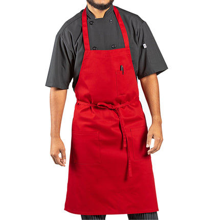 Tạp dề yếm vải twill poly-cotton có thể tùy chỉnh Uncommon Chef 3004 đỏ, 3 túi