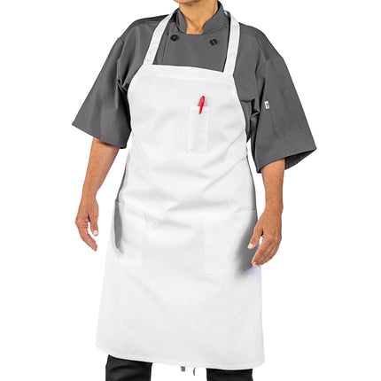 Tạp dề yếm vải twill poly-cotton có thể tùy chỉnh Uncommon Chef 3004 trắng, 3 túi