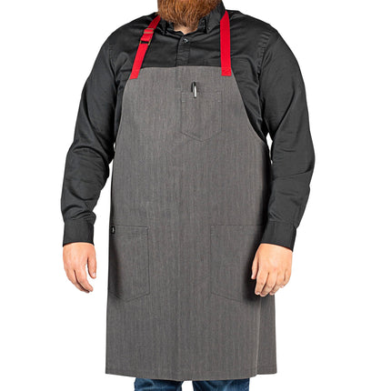 Tạp dề yếm vải twill poly-cotton có thể tùy chỉnh Uncommon Chef 3104 Rebel twill vỡ cổ điển, dây viền đỏ và 3 túi