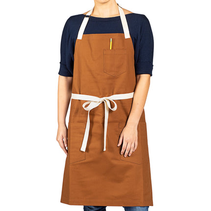 Tạp dề yếm vải canvas 100% cotton có thể tùy chỉnh Uncommon Chef 3115 Vibe nâu óc chó, dây viền tự nhiên và 3 túi