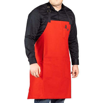 Tạp dề yếm vải canvas 100% cotton có thể tùy chỉnh Uncommon Chef 3116 Aura đỏ, dây viền đen và 3 túi