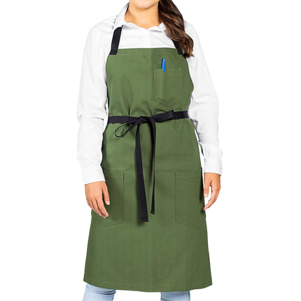 Tạp dề yếm vải canvas 100% cotton có thể tùy chỉnh Uncommon Chef 3116 Aura xanh lá biển, dây viền đen và 3 túi