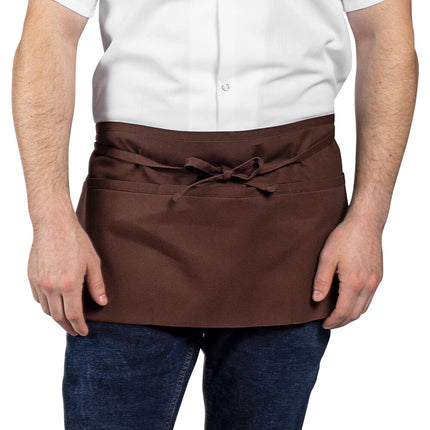 Tạp dề nửa thân vải poly-cotton có thể tùy chỉnh Uncommon Chef 3067 nâu, 3 túi
