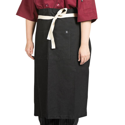 Tạp dề bistro vải canvas 100% cotton có thể tùy chỉnh Uncommon Chef 3119 Marvel đen, dây viền tự nhiên và 1 túi