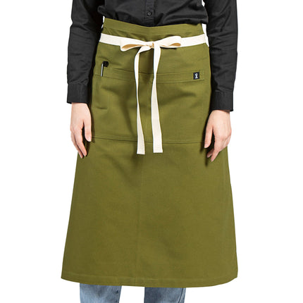 Tạp dề bistro vải canvas 100% cotton có thể tùy chỉnh Uncommon Chef 3119 Marvel xanh rêu, dây viền tự nhiên và 1 túi