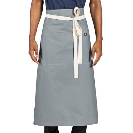 Tạp dề bistro vải canvas 100% cotton có thể tùy chỉnh Uncommon Chef 3119 Marvel xám, dây viền tự nhiên và 1 túi