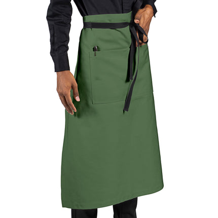 Tạp dề bistro vải canvas 100% cotton có thể tùy chỉnh Uncommon Chef 3120 Muse xanh lá biển, dây viền đen và 1 túi