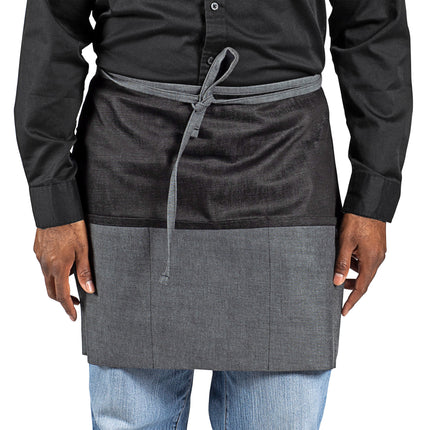 Tạp dề nửa thân vải denim có thể tùy chỉnh Uncommon Chef 3129 Black Cat Ardor, dây viền đen và 3 túi