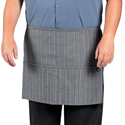 Tạp dề thắt lưng denim cotton sọc nhỏ màu xám Uncommon Chef 3129 45,7 x 55,9 cm