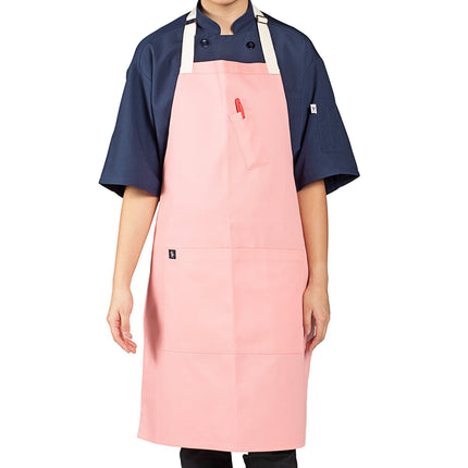 Tạp dề yếm vải poly-cotton có thể tùy chỉnh Uncommon Chef 3127 Avalanche hồng san hô, dây viền tự nhiên và 3 túi