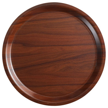 (24 pieces) CAMBRO | MYKONOS Round Serving Tray – Non‑Slip, Walnut Wood‑Effect – Ø 430 mm