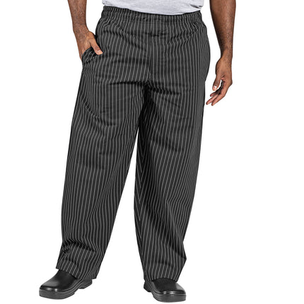 Quần bếp Uncommon Chef 4003 unisex đen / trắng Pinstripe tùy chỉnh Yarn-Dyed - 2XL
