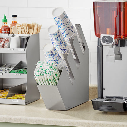 Trụ đựng ly / nắp ly / ống hút nghiêng 4 ngăn để bàn bằng thép không gỉ ServSense