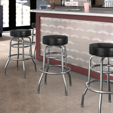 Ghế bar xoay hai vòng bọc vinyl đen Lancaster Table & Seating