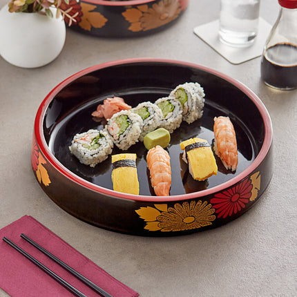 Khay sushi decal hoa Emperor's Select 30 cm màu đen viền đỏ