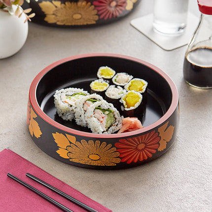 Khay sushi họa tiết hoa đen viền đỏ Emperor's Select 22 cm