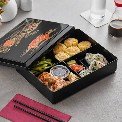 Hộp cơm bento nhựa 5 ngăn có nắp Emperor's Select 27 x 20 cm - Màu đen