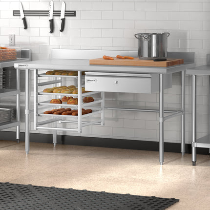 Bàn thao tác công nghiệp thép không gỉ đế mở kèm gờ chắn 10 cm Regency Spec Line Easy Attach 76 x 152 cm 14 gauge