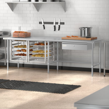 Bàn thao tác inox chân hở 304 gauge 14 Regency Spec Line Easy Attach 76 x 244 cm