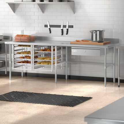 Bàn thao tác inox chân hở Regency Spec Line Easy Attach 76,2 cm x 243,8 cm 14-Gauge inox công nghiệp Open chân đế bàn th
