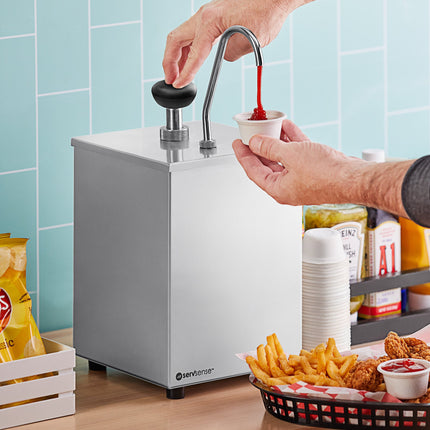 Bình phân phối gia vị dạng bơm ServSense thép không gỉ 3,5 lít vòi bơm inox 30 ml