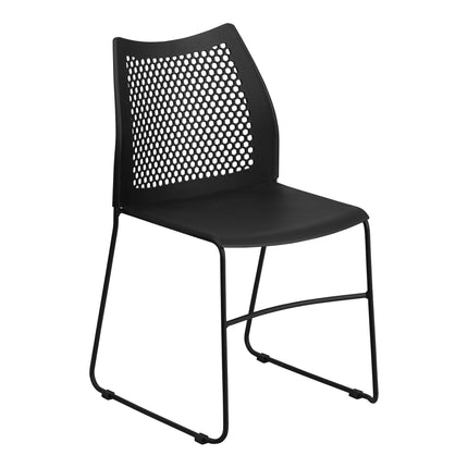 Ghế xếp chồng lưng thoáng Flash Furniture Hercules đen, chân đế trượt đen