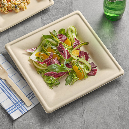 Đĩa vuông sợi thực vật tự nhiên EcoChoice 25 x 25 cm - Thùng 300 cái