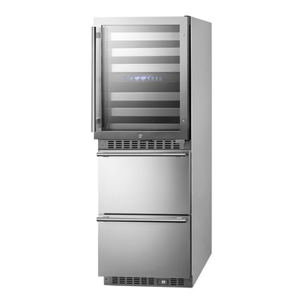 Hầm rượu vang hai vùng nhiệt kết hợp Summit Appliance SWCDAR24 61 cm 46 chai kèm tủ lạnh 2 ngăn kéo