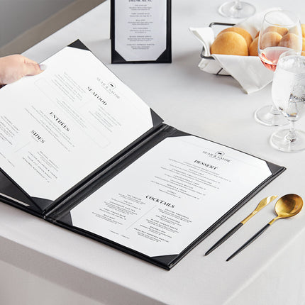 Bìa thực đơn vinyl 4 trang Acopa Prime 22 x 36 cm màu đen tùy chỉnh