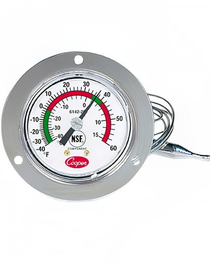 Cooper 6142-20-3 Nhiệt Kế Đồng Hồ Hai Thang Đo 5 oz Mặt Bích Phía Trước 7.6 cm, -40 Đến 60 Độ F