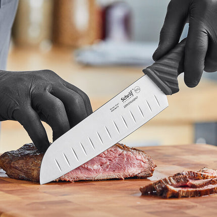 Dao Santoku lưỡi Granton Schraf 18 cm cán TPRgrip nâu