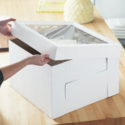 Hộp bánh gato điều chỉnh trắng có cửa sổ Enjay B-FB18 Flexbox 46 x 46 x 30 cm - Gói 5 cái