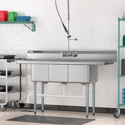 Bồn rửa ba ngăn Steelton 168 cm, hai bàn thoát nước 30 cm, lòng bồn 36 x 41 x 30 cm
