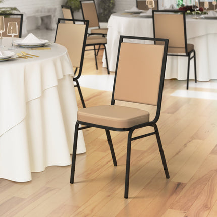 Ghế tiệc lưng vuông Lancaster Table & Seating với simili nâu vàng và khung đen