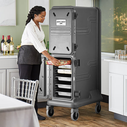 Xe giữ nhiệt vận chuyển khay thực phẩm cao 2 khoang lạnh chủ động Cambro Pro Cart Ultra PCU1000CC615 màu xám than