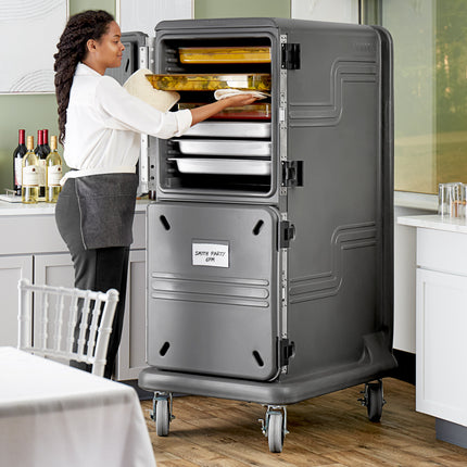 Xe giữ nhiệt vận chuyển khay thực phẩm cao 2 khoang nóng chủ động Cambro Pro Cart Ultra PCU2000HH615 màu xám than