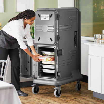 Xe giữ nhiệt vận chuyển khay thực phẩm cao 2 khoang lạnh chủ động Cambro Pro Cart Ultra PCU800CC615 màu xám than