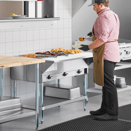 Bàn hâm nóng gas propan lỏng ServIt GST-3WE-LP ba ngăn giếng hở kèm kệ dưới - 10.500 BTU
