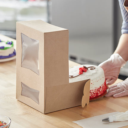 Hộp đựng bánh giấy kraft Baker's Lane 20 x 20 x 10 cm có cửa sổ bật tự động - Thùng 150 cái