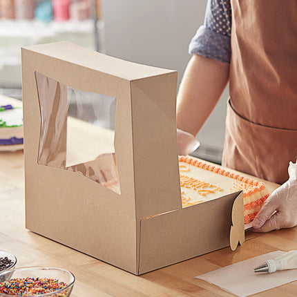 Hộp bánh cửa sổ tự bung 1/4 khay Baker's Lane 36 x 25 x 10 cm màu kraft tùy chỉnh - Thùng 100 cái