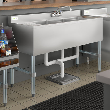 Bồn rửa dưới quầy bar ba ngăn Regency 122 x 48 cm kèm vòi và mặt ráo bên trái